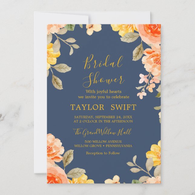 Custom Text Water Flora Bridal Shower Invitation (Front)