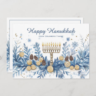 Custom text watercolor Hanukkah Holiday Card
