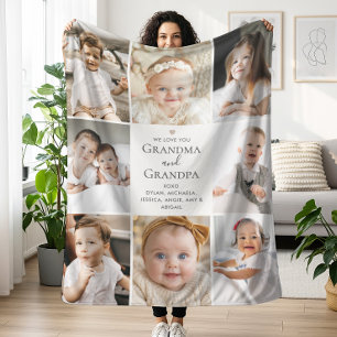 Custom Text We Love You Grandma & Grandpa 8-Photo Fleece Blanket
