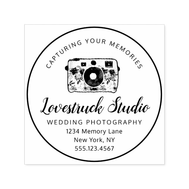 Custom Text Wedding Photography Business Camera Self-inking Stamp (Design)