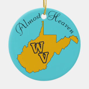 Custom Text / West Virginia State Blue and Gold Ceramic Tree Decoration