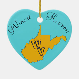 Custom Text / West Virginia State Blue and Gold Ceramic Tree Decoration
