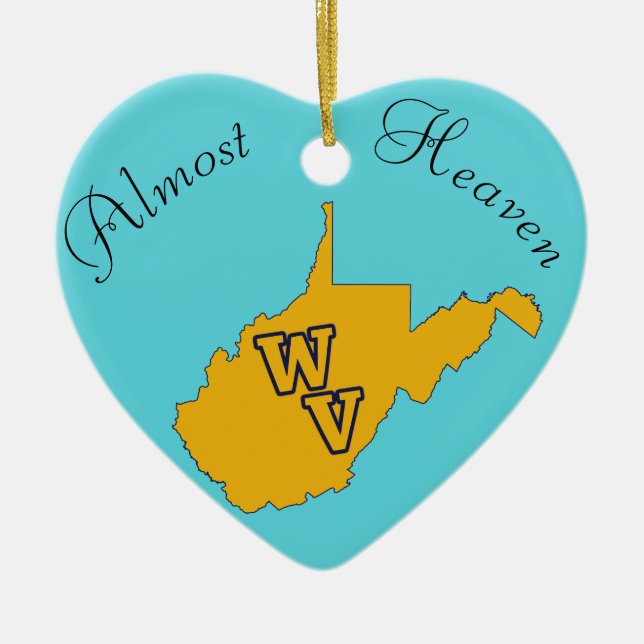 Custom Text / West Virginia State Blue and Gold Ceramic Tree Decoration (Front)