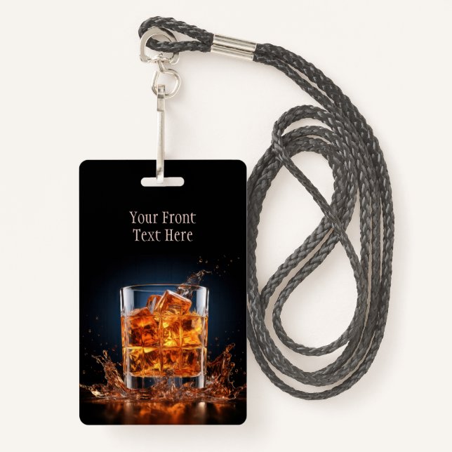 Custom Text Whiskey On The Rocks ID Badge (Front with Lanyard)