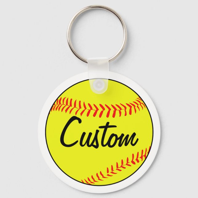 Custom Text White Fastpitch Softball Team Keychain (Front)
