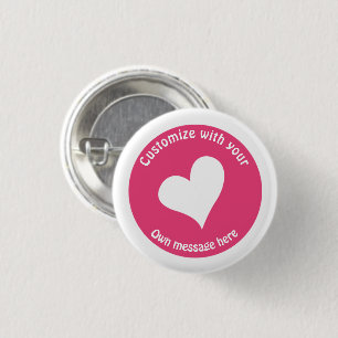 Custom Text White Heart on Pink 3 Cm Round Badge