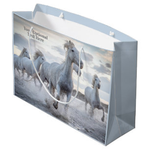 Custom text White Horses Large Gift Bag