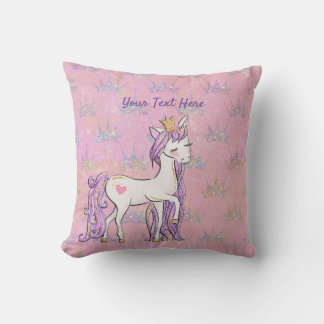 Custom Text/ White Unicorn Purple Pink Glitter Cushion