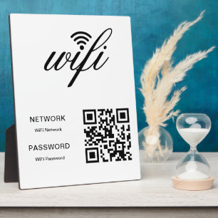 Custom text Wifi Password Network QR Code White Plaque