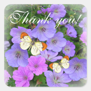 Custom Text  Wild Geranium with Butterflies Square Sticker