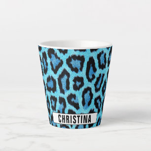 Custom Text Wild Leopard Pattern Latte Mug