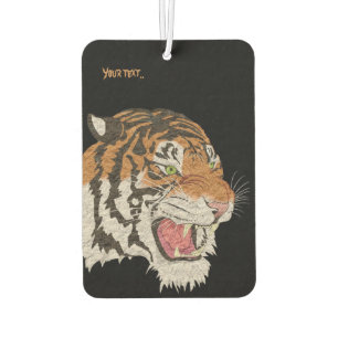 Custom text Wild tiger watercolor artwork Black Car Air Freshener