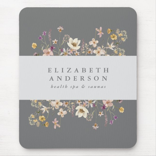Custom Text Wildflower Botanical Floral Mouse Mat (Front)