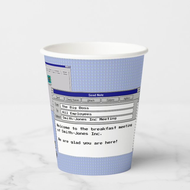 Custom Text Windows 95 Computer Business Meeting Paper Cups (Front)