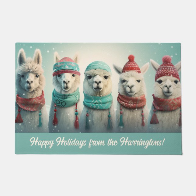 Custom Text Winter Llamas Doormat (Front)