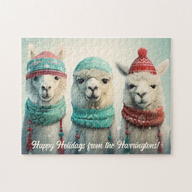 Custom Text Winter Llamas Jigsaw Puzzle (Horizontal)