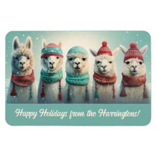 Custom Text Winter Llamas Magnet