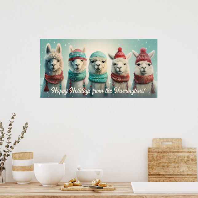 Custom Text Winter Llamas Poster (Kitchen)