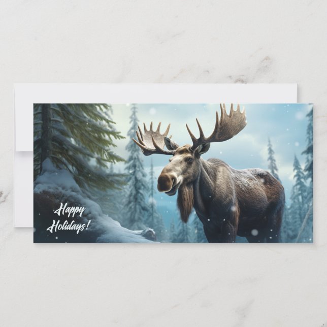 Custom Text Winter Moose Holiday Card (Front)