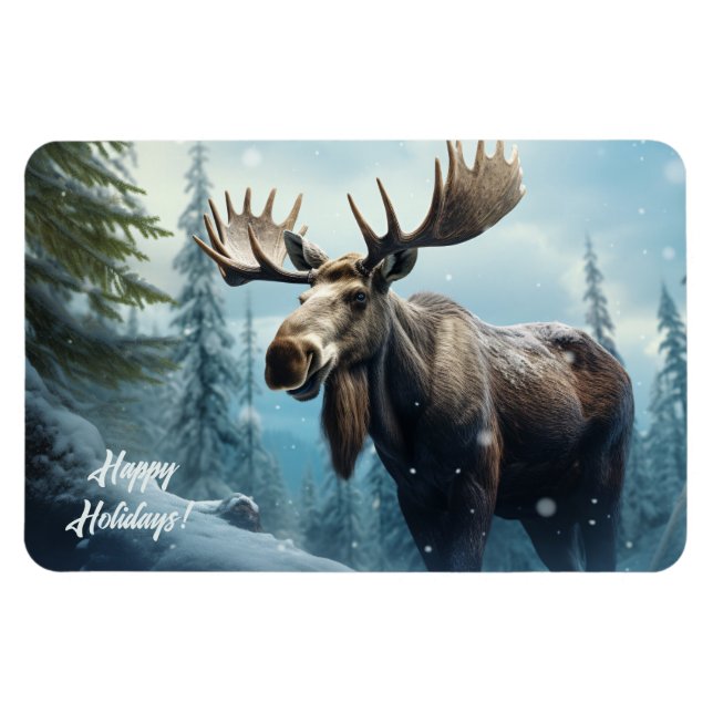 Custom Text Winter Moose Magnet (Horizontal)