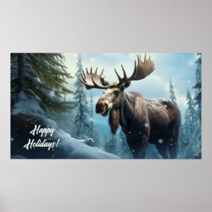 Custom Text Winter Moose Poster