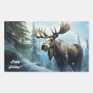 Custom Text Winter Moose Rectangular Sticker