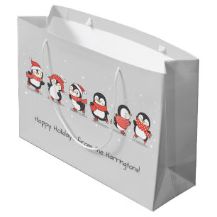 Custom text Winter Penguins Large Gift Bag
