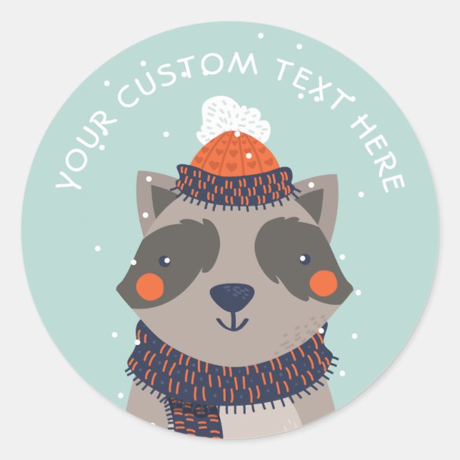 Custom text Winter Racoon stickers (Front)