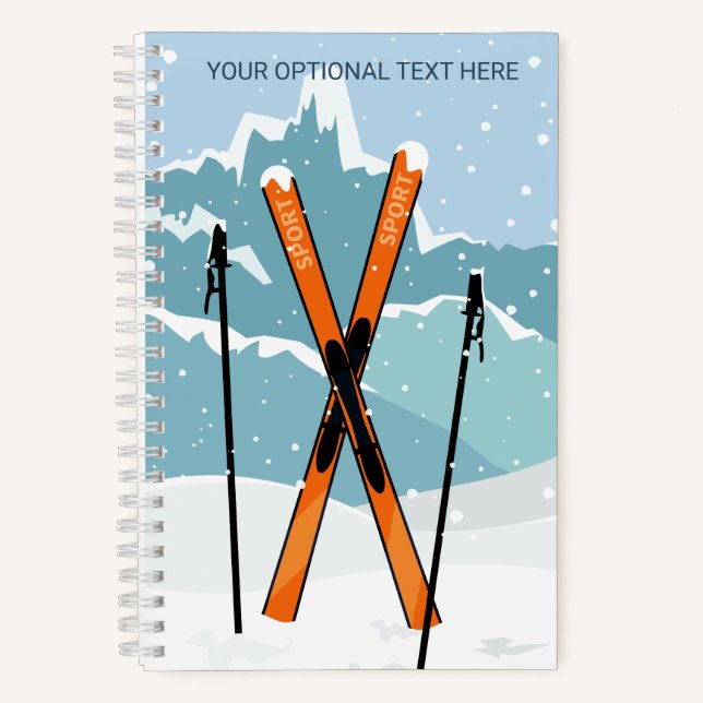Custom Text Winter Skiing Notebook (Front)