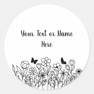 Custom Text with Flowers Classic Round Sticker