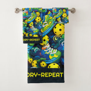 Custom text with Psychedelic pickleballs Bath Towel Set