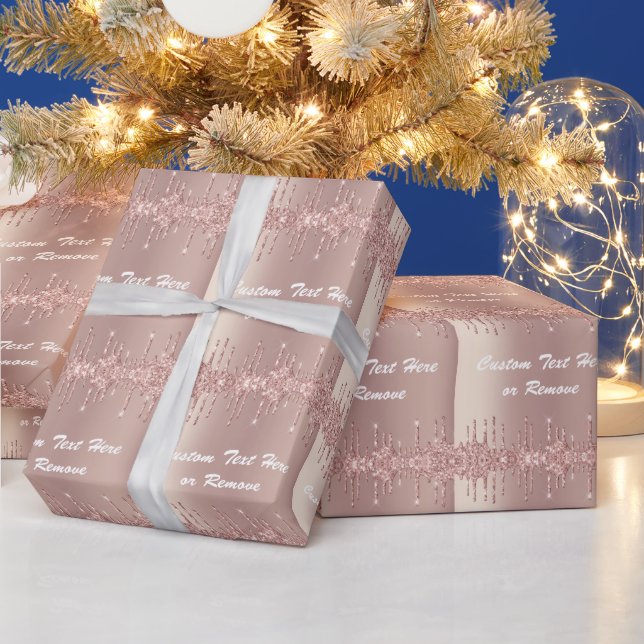 Custom Text Wrapping Paper Rose Gold Blush Glitter (Holidays)