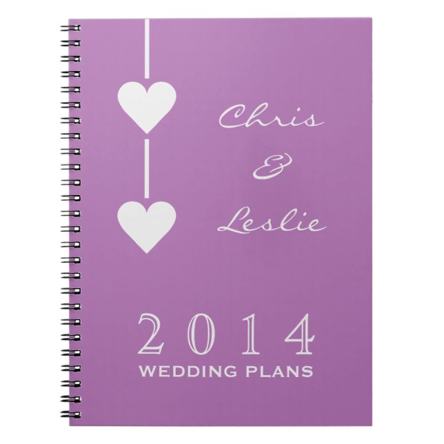 Custom text, year & colour wedding plans notebook (Front)