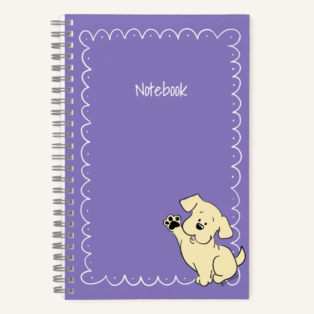 Custom Text Yellow Lab Puppy Purple Cute Spiral Notebook (Front)