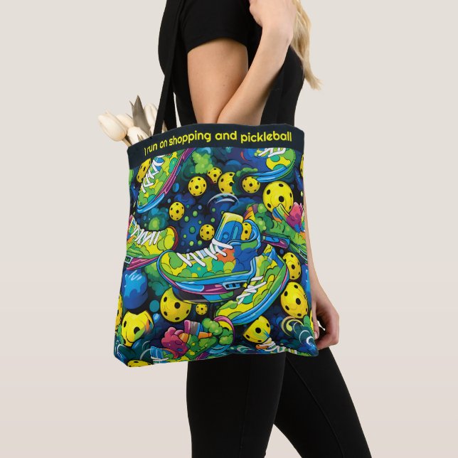 Custom text Yellow Psychedelic pickleballs Tote Bag (Close Up)