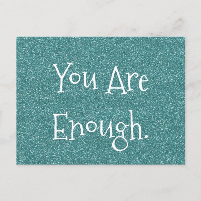 Custom Text You Are Enough Blue Faux Glitter Card (Front)