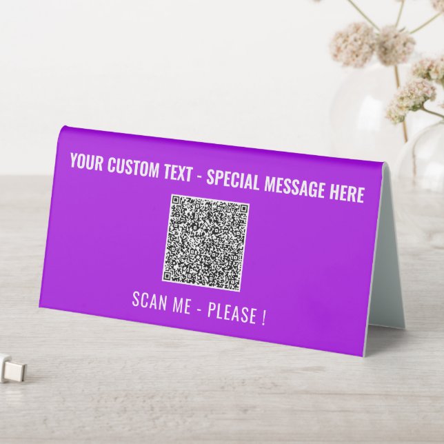 Custom Text Your QR Code Table Tent Sign Example (In SItu (Table))
