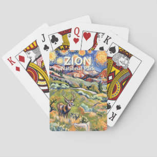 Custom Text Zion Animal Deer Colorful Landscape Playing Cards