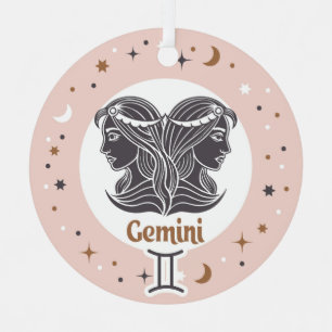 Custom Text Zodiac Sign Gemini Metal Tree Decoration