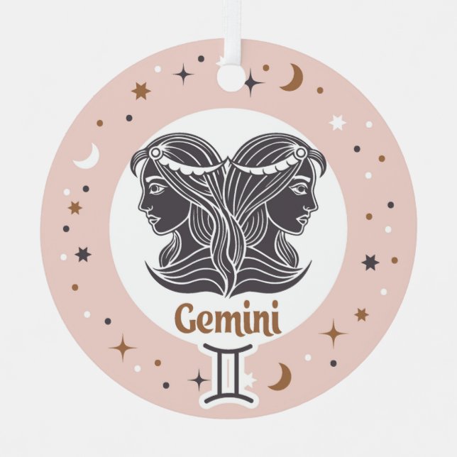 Custom Text Zodiac Sign Gemini Metal Tree Decoration (Front)