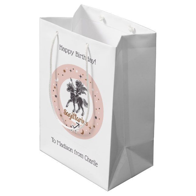 Custom Text Zodiac Sign Sagittarius Medium Gift Bag (Back Angled)
