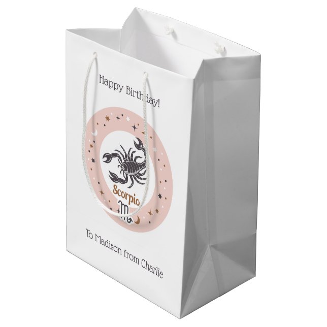 Custom Text Zodiac Sign Scorpio Medium Gift Bag (Back Angled)