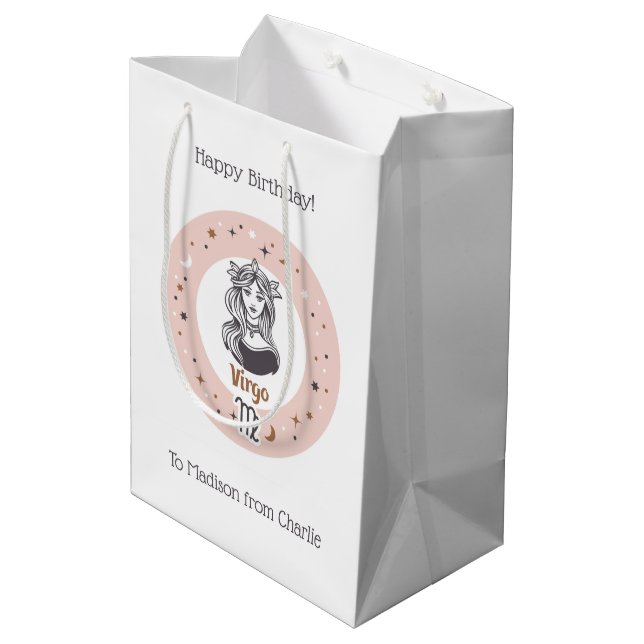 Custom Text Zodiac Sign Virgo Medium Gift Bag (Back Angled)