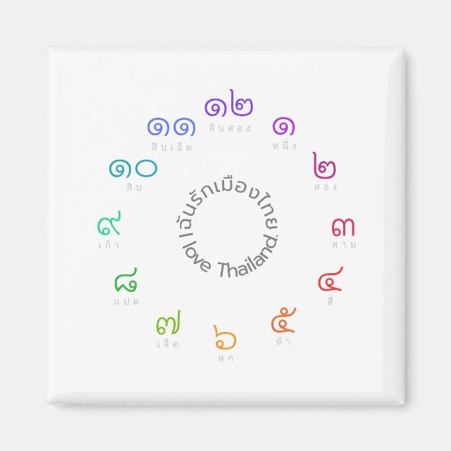 Custom Thai Numbers Magnet "I Love Thailand" (Front)
