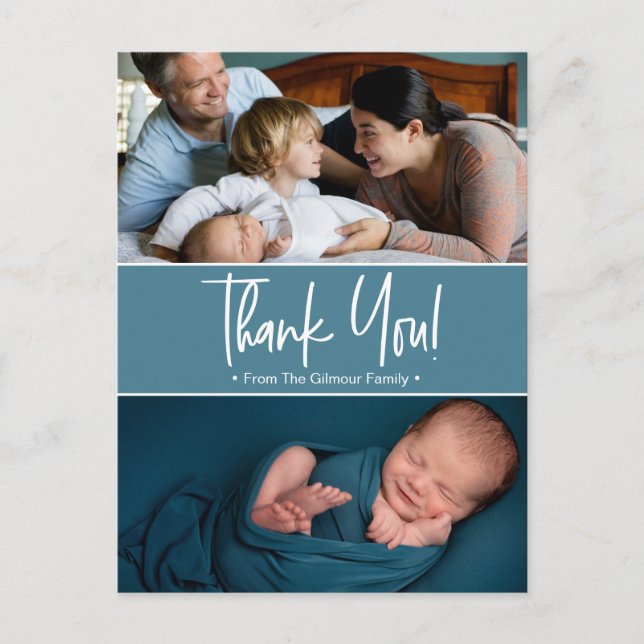 Custom Thank you Blue Second baby photo birth Announcement Postcard (Front)