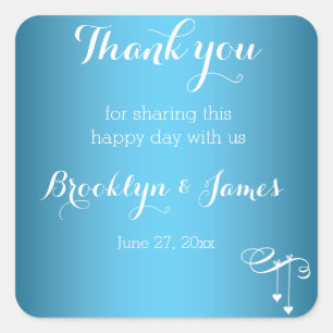 Custom Thank You Blue Wedding Stickers Hearts