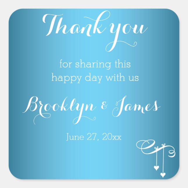 Custom Thank You Blue Wedding Stickers Hearts (Front)
