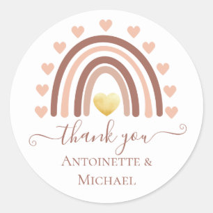 Custom Thank you Blush Boho Rainbow Baby Shower Classic Round Sticker