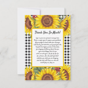 Custom Thank You Card – Black Gingham & Sunflowers
