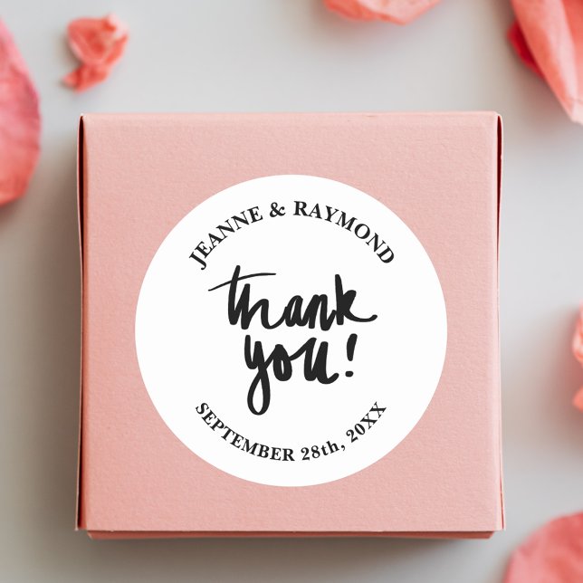 Custom Thank You Chic Calligraphy Wedding Favour Classic Round Sticker (Creator Uploaded)